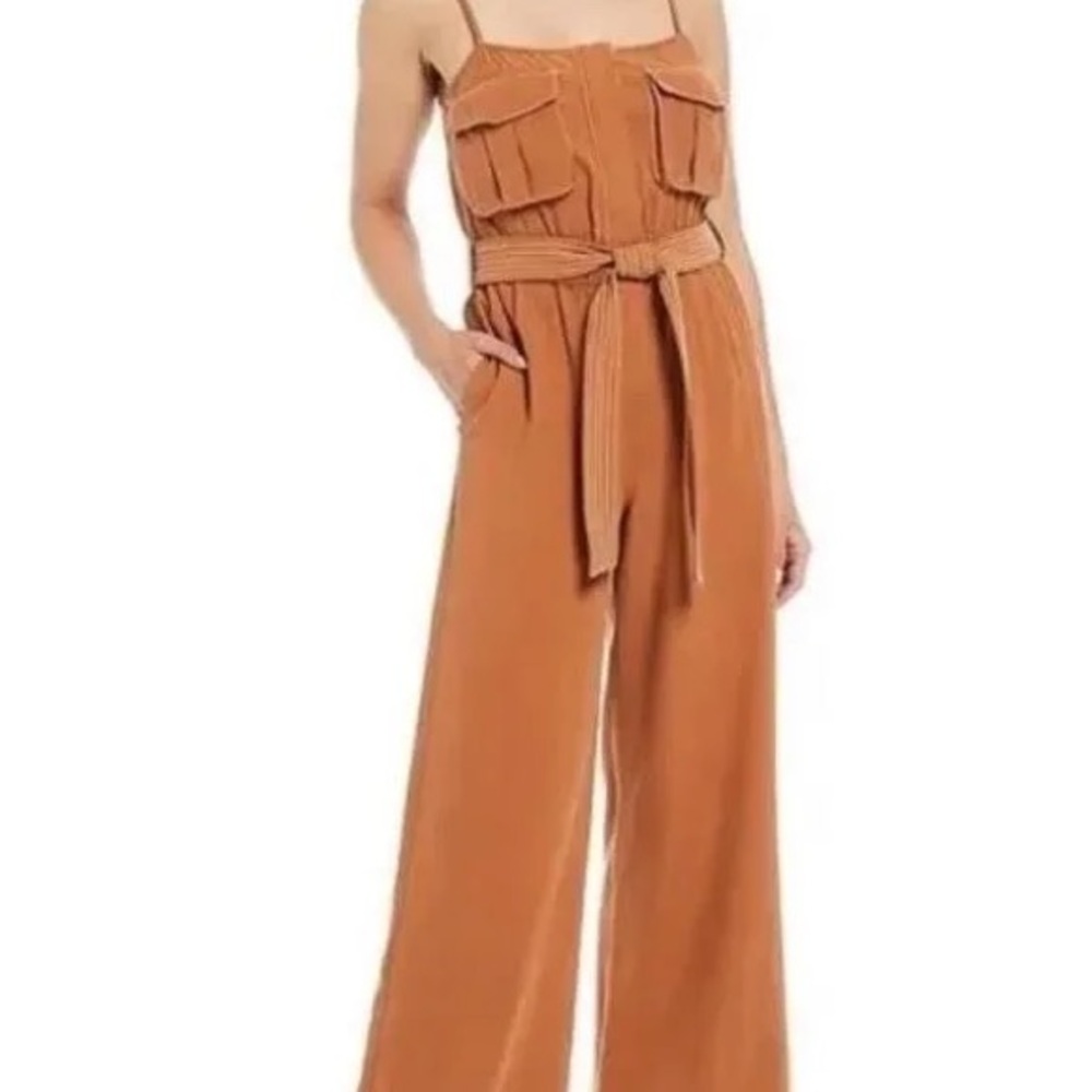 Elegant Tan Belted Jumpsuit